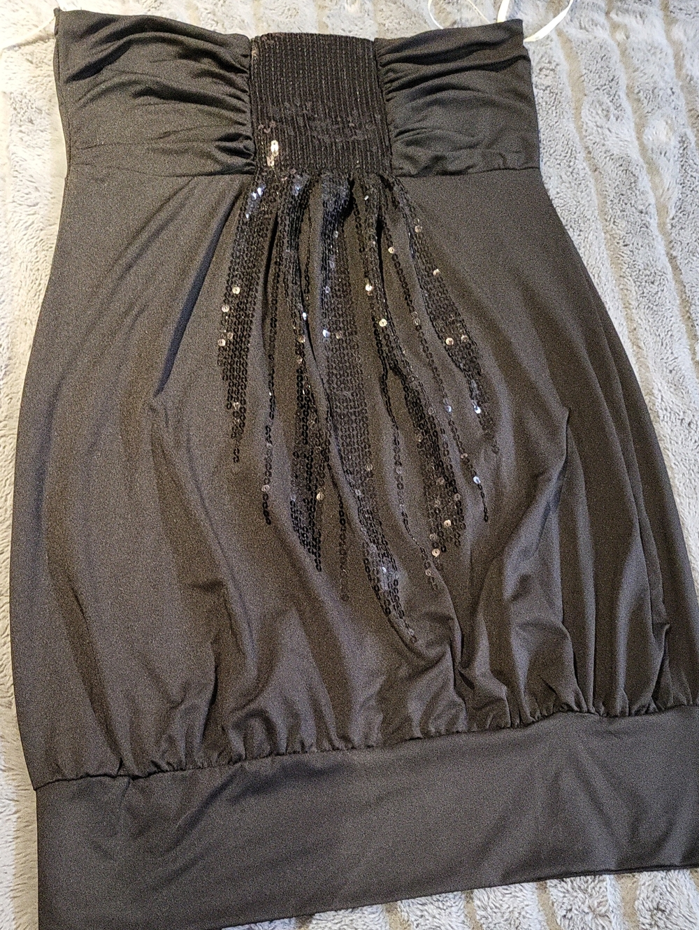 Strapless Black Sequin-Embellished Bubble Dress